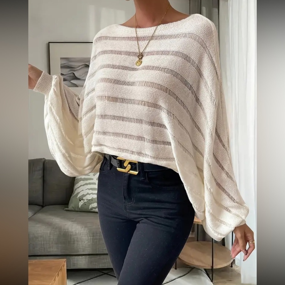 Boatneck Batwing Pullover lightweight Knit Top - Cream NWT - Picture 3 of 5